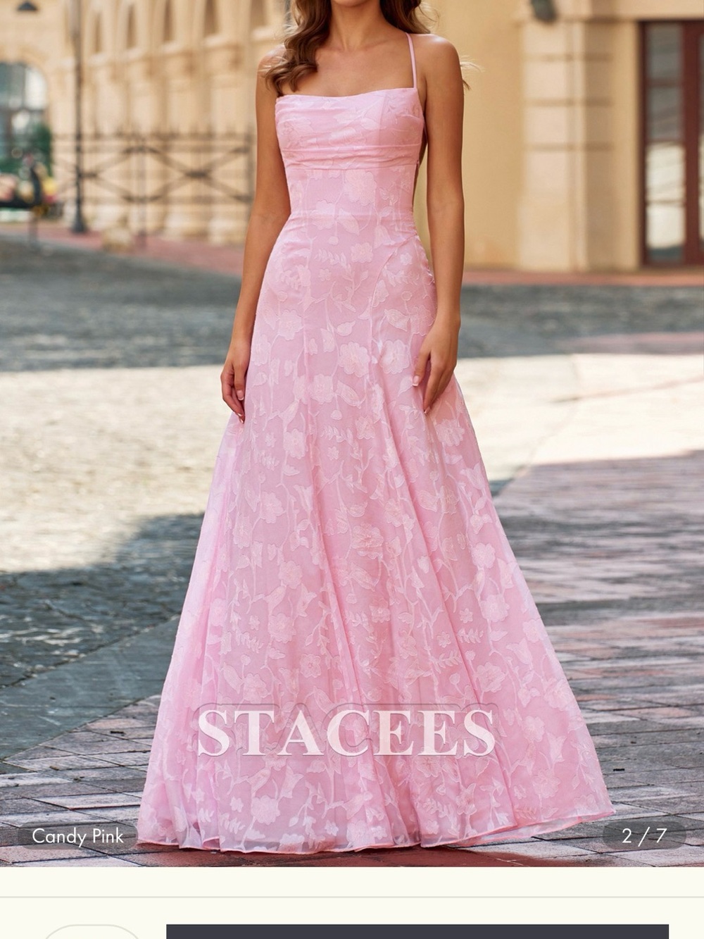 Stacees Candy Pink Floral Maxi Dress with Spaghetti Straps